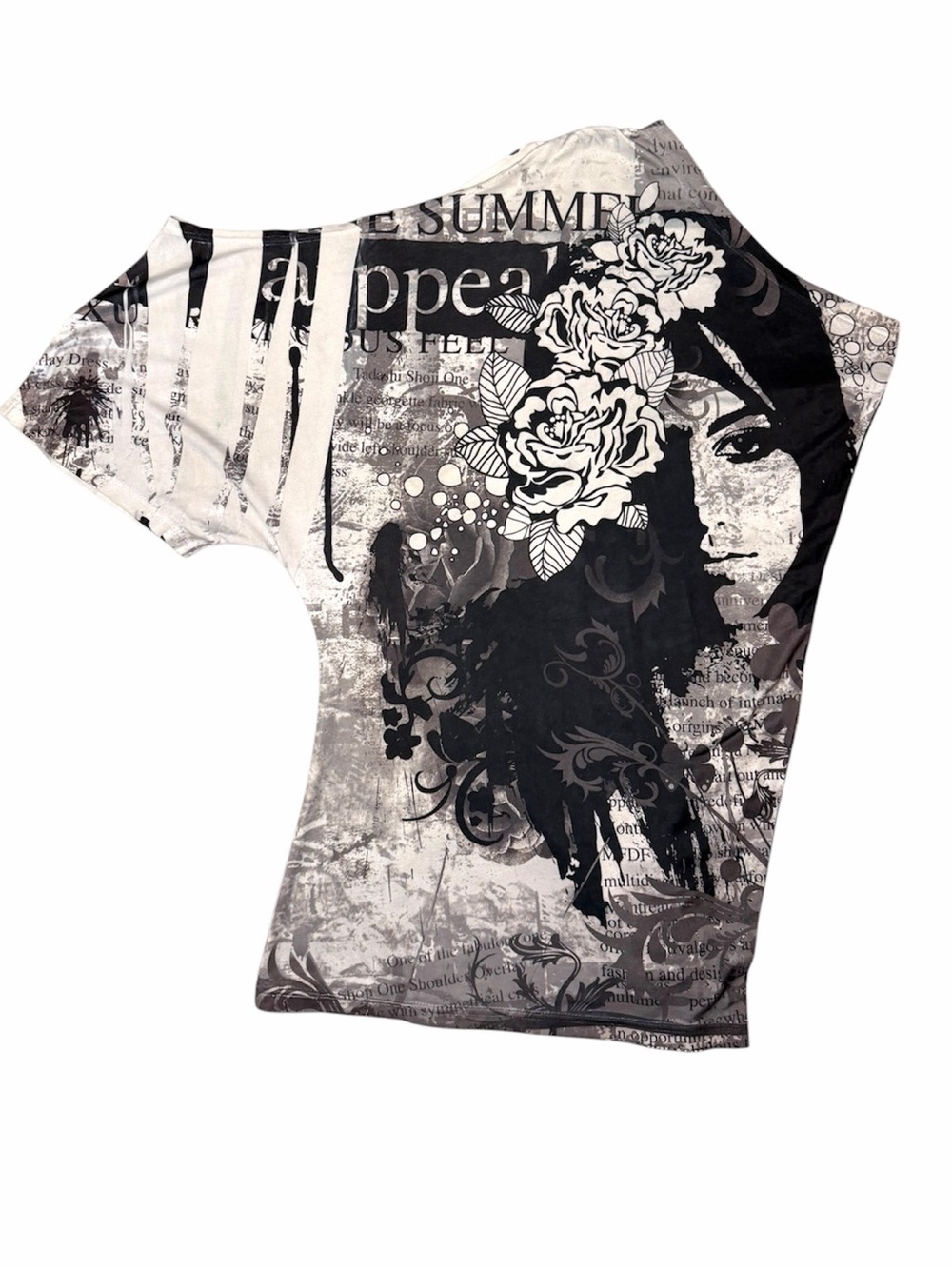 🖤 People Passion Y2K Graphic One-Shoulder Tunic Top 🖤